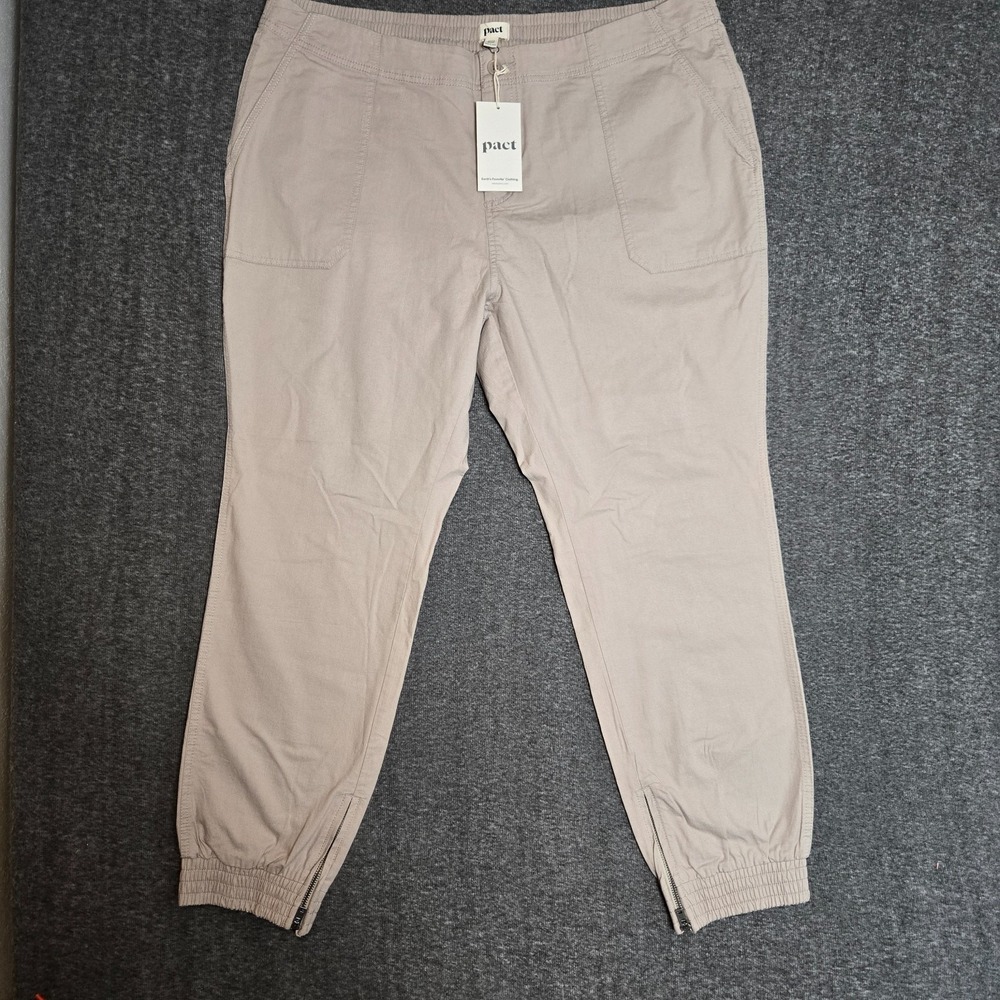 Pact NWT Wovenโ Twill Utility Joggers Womens Pants Zip Ankle Beige Size XXL